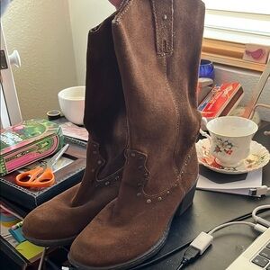 BOC Born Brown Suede Studded Western Style Boots Size 7/37